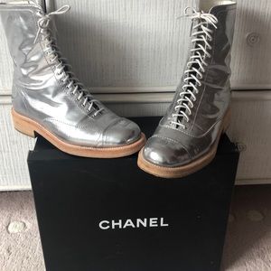 Chanel silver short boots size 38